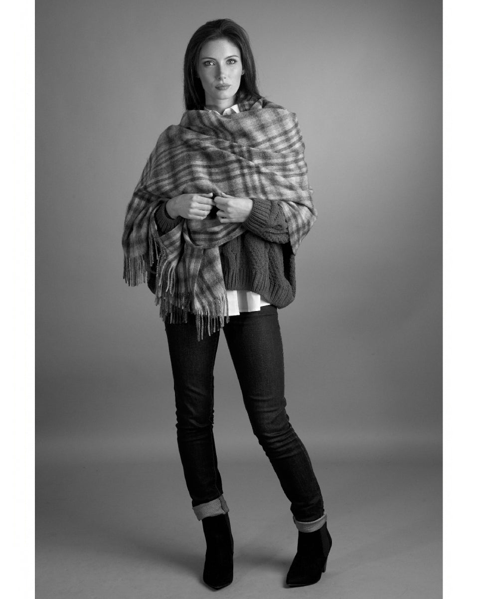 Muted Red and Blue Check Lambswool Stole by Glen Prince - product image