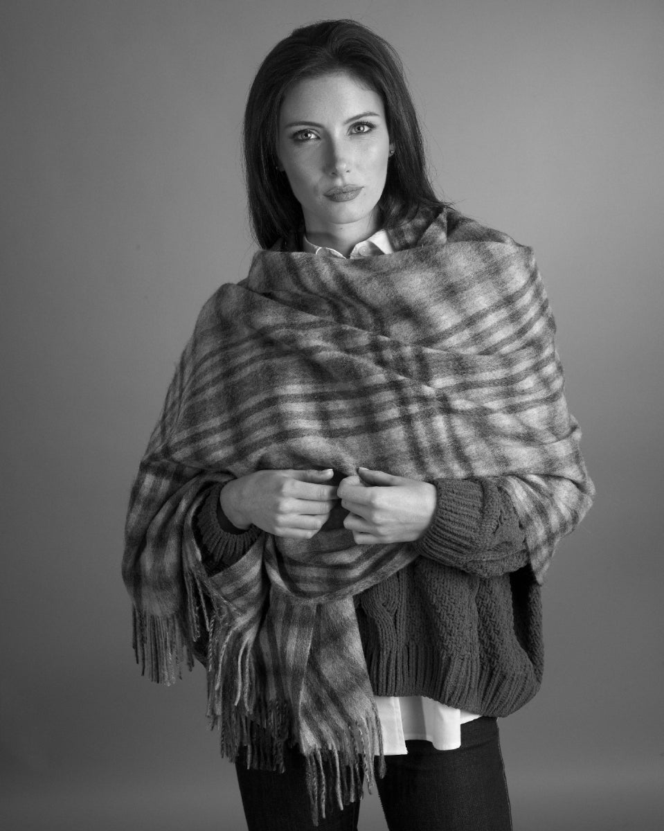 Muted Red and Blue Check Lambswool Stole by Glen Prince - product image